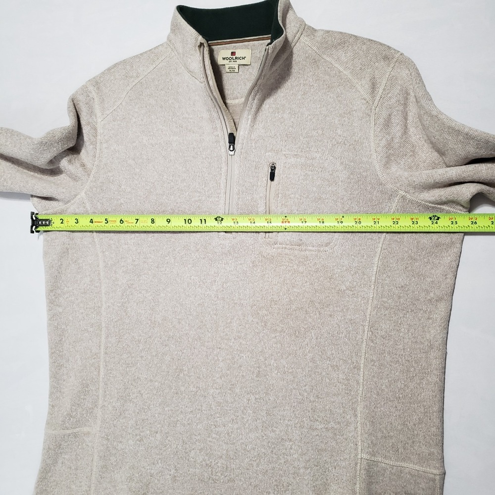 Woolrich 1/4 Zip Pullover Mens XL Beige Long Sleeve Zip Pocket‎ Sweater - Picture 9 of 10